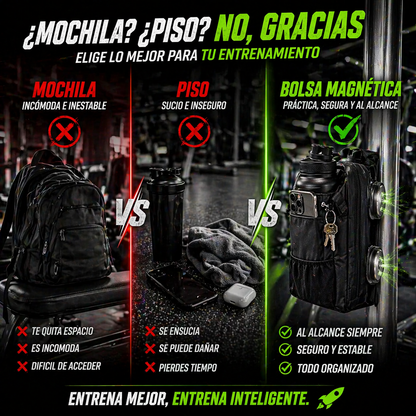 ¿Cansado del desorden en el gym? Ya no mas eso con el Bolso Magnetico