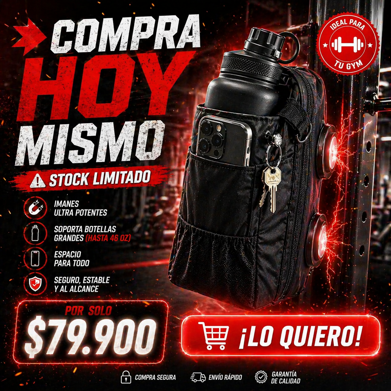 ¿Cansado del desorden en el gym? Ya no mas eso con el Bolso Magnetico