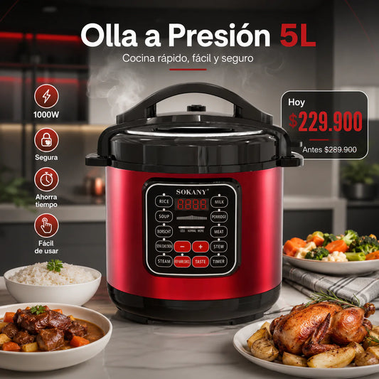 Cocina comida casera en menos tiempo, con más control y sin complicarte- Olla Presion Sokany